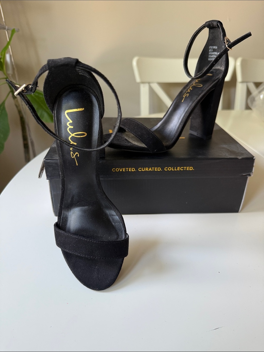 Lulu's Black Suede Ankle-Strap Block Heels